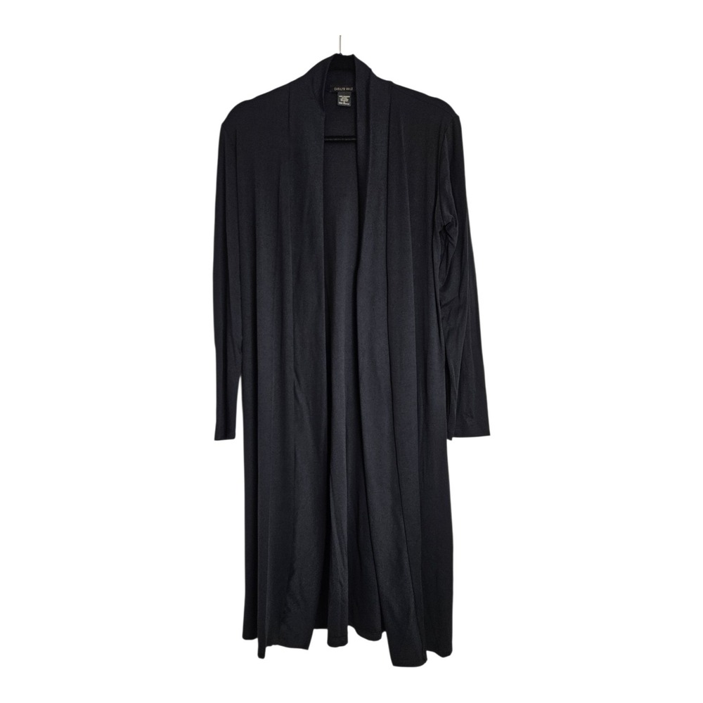 Carilyn Vaile Open‎ Front Long Cardigan Sz L Chamoni Nylon Stretch Black USA